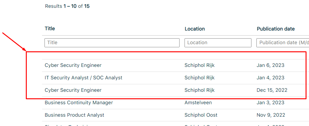 KLM security related jobs - screen shot